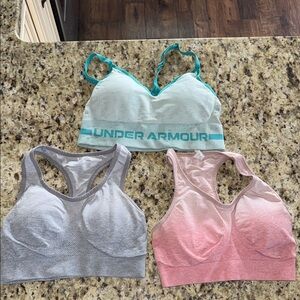 Under Armour Sports Bra Trio - Teal, Gray, and Pink